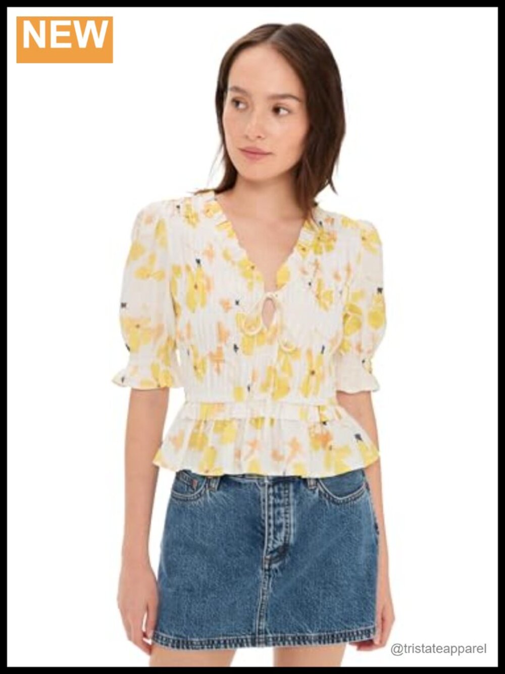 Rails Fontaine Blouse - Lightweight Cotton Poplin Floral Ruffled Tie Neck